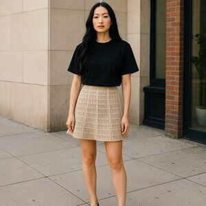 Proenza Schouler Target Size 1 Cream Gray Printed Paneled A Line Flare Skirt